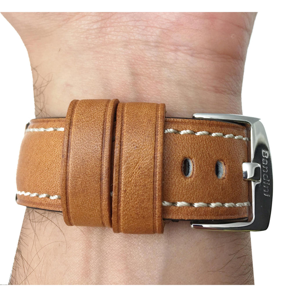 Bandini Mens Leather Watch Strap, Double Stitch - 22mm, 24mm