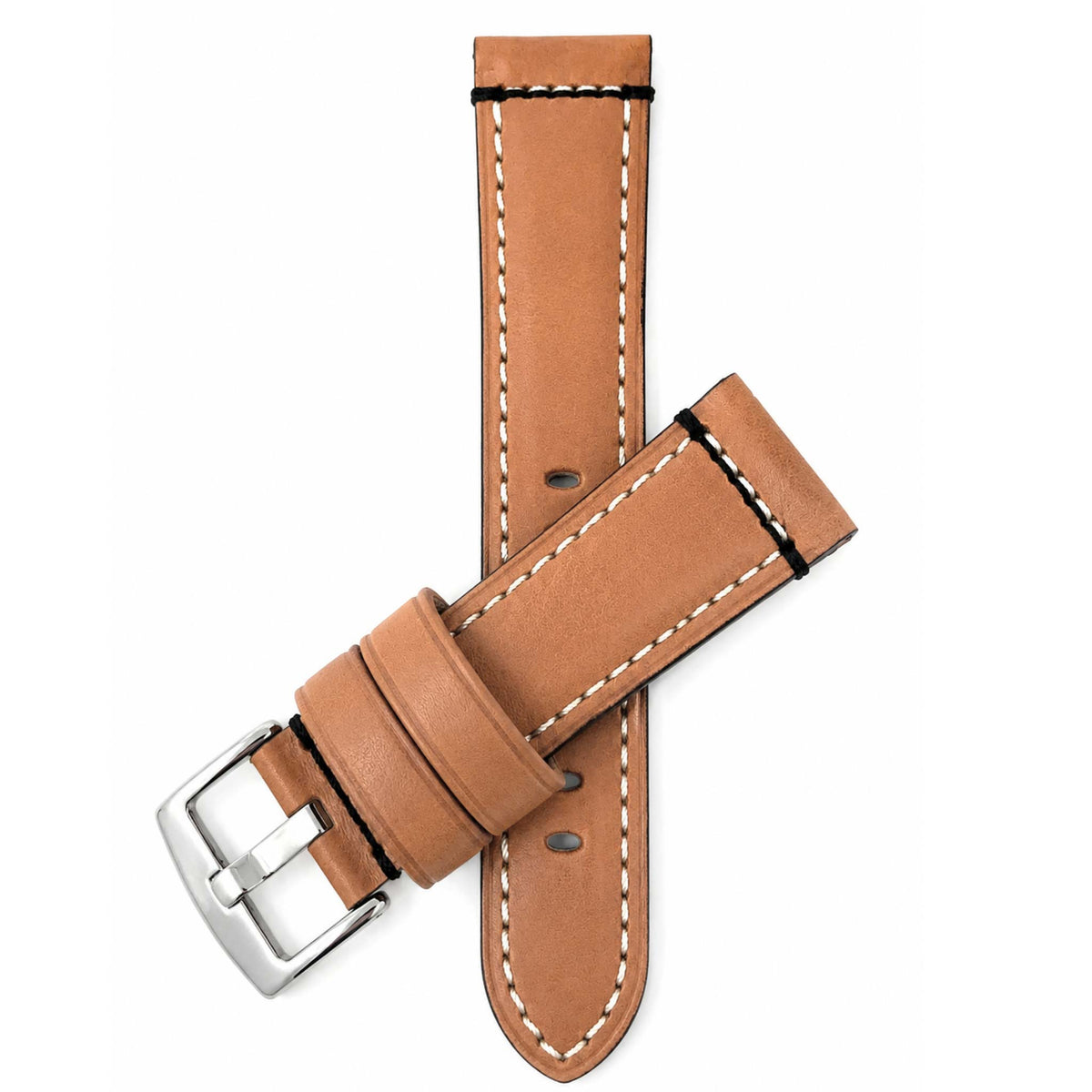 Bandini Mens Leather Watch Strap, Double Stitch - 22mm, 24mm