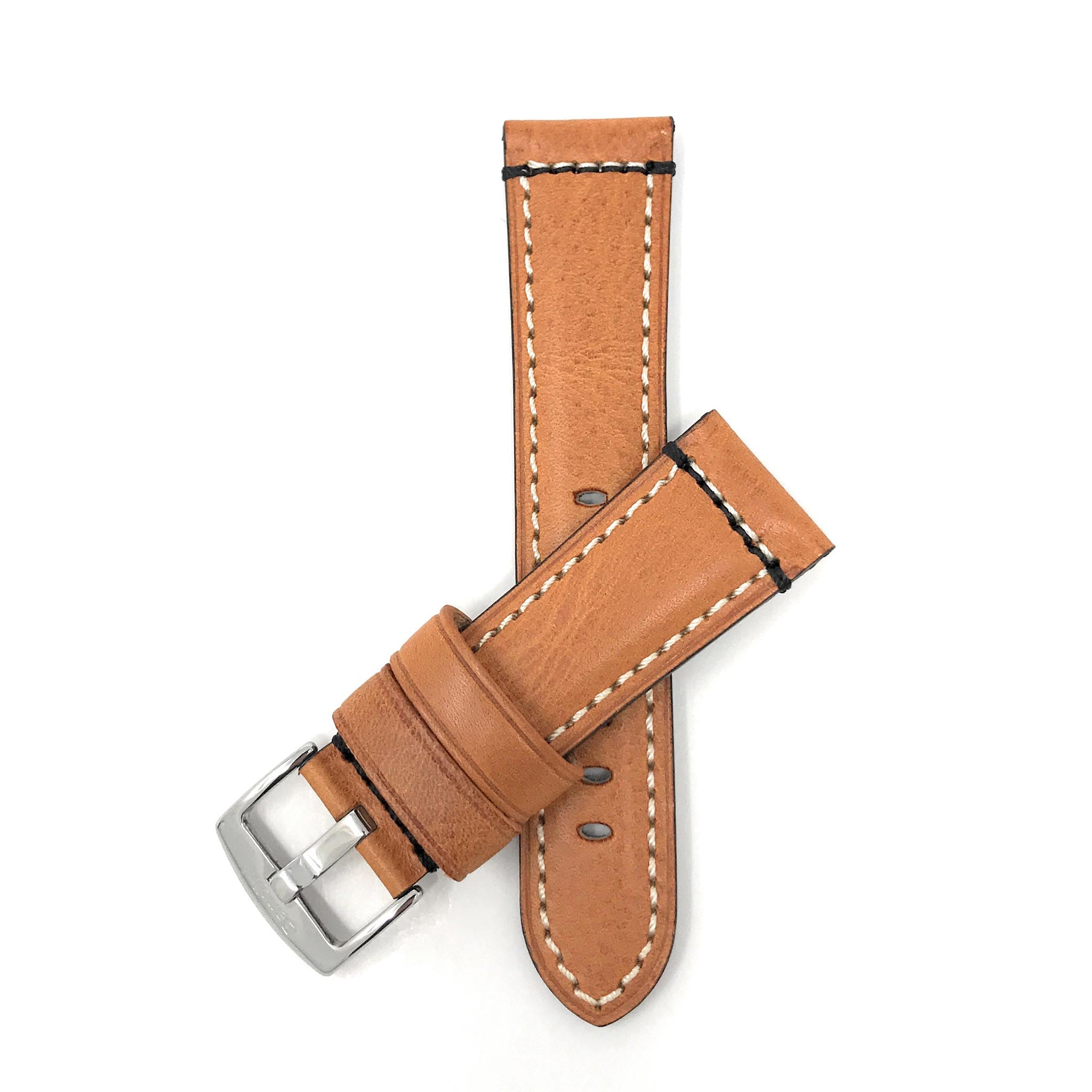 Bandini Mens Leather Watch Strap, Double Stitch - 22mm, 24mm