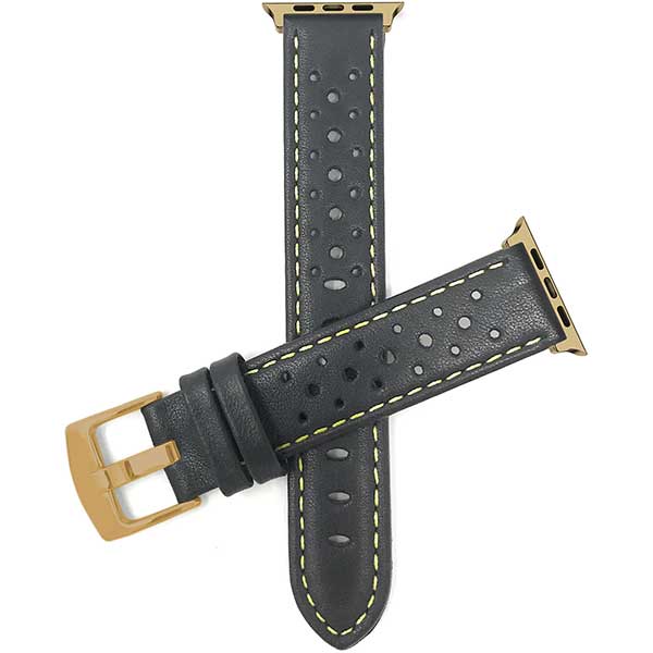 Bandini Leather Rally Racing Watch Band for Apple Watch - Gold Buckle
