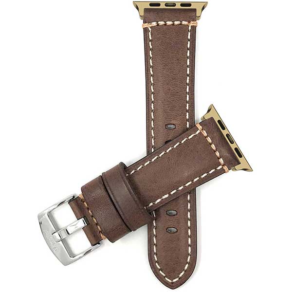 Bandini Double Stitch Padded Mens Leather Watch Band for Apple Watch