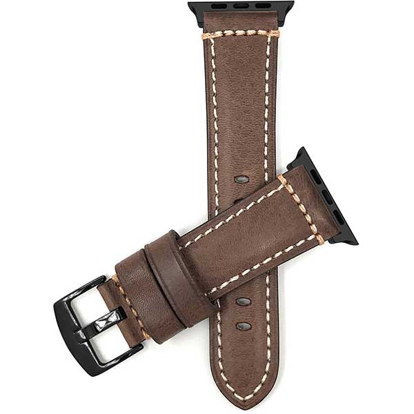 Bandini Double Stitch Padded Mens Leather Watch Band for Apple Watch