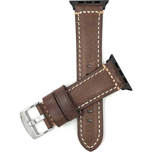 Bandini Double Stitch Padded Mens Leather Watch Band for Apple Watch