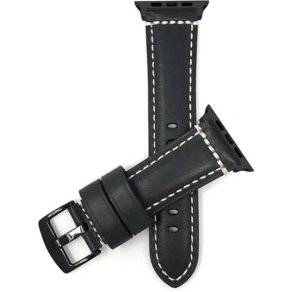Bandini Double Stitch Padded Mens Leather Watch Band for Apple Watch