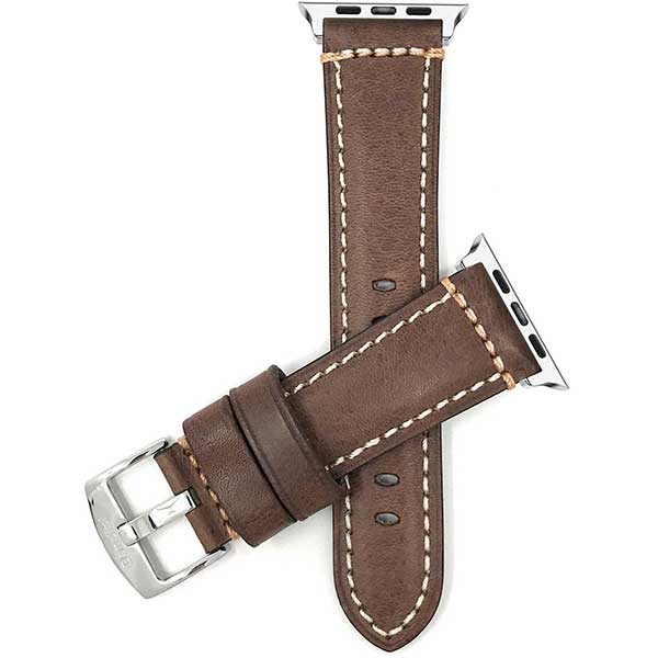 Bandini Double Stitch Padded Mens Leather Watch Band for Apple Watch