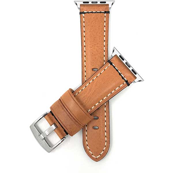 Bandini Double Stitch Padded Mens Leather Watch Band for Apple Watch