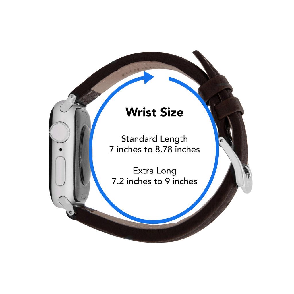 Bandini Mens Classic Padded Leather Watch Band for Apple Watch - Buffalo Pattern, White Stitch