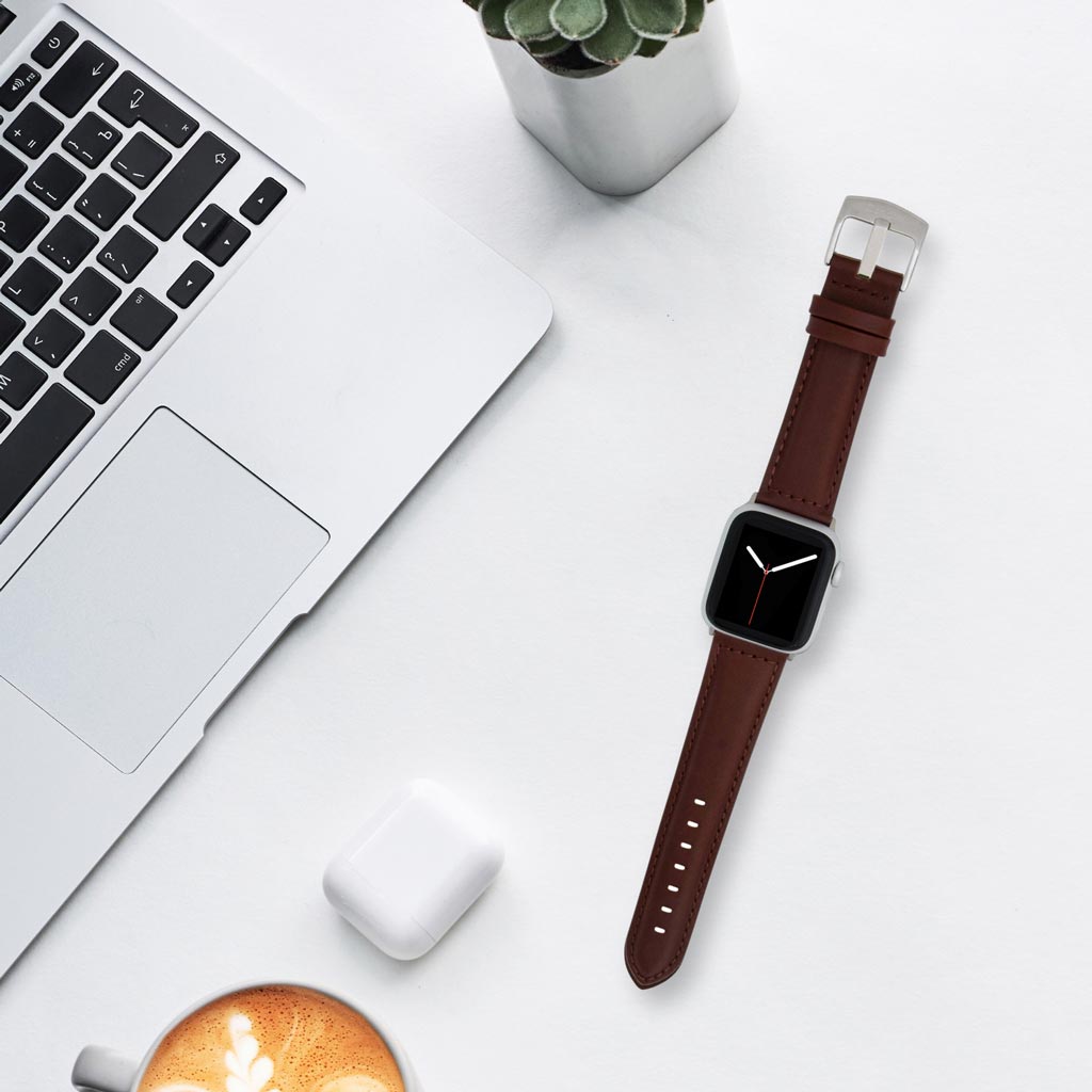 Bandini Mens Classic Padded Leather Watch Band for Apple Watch