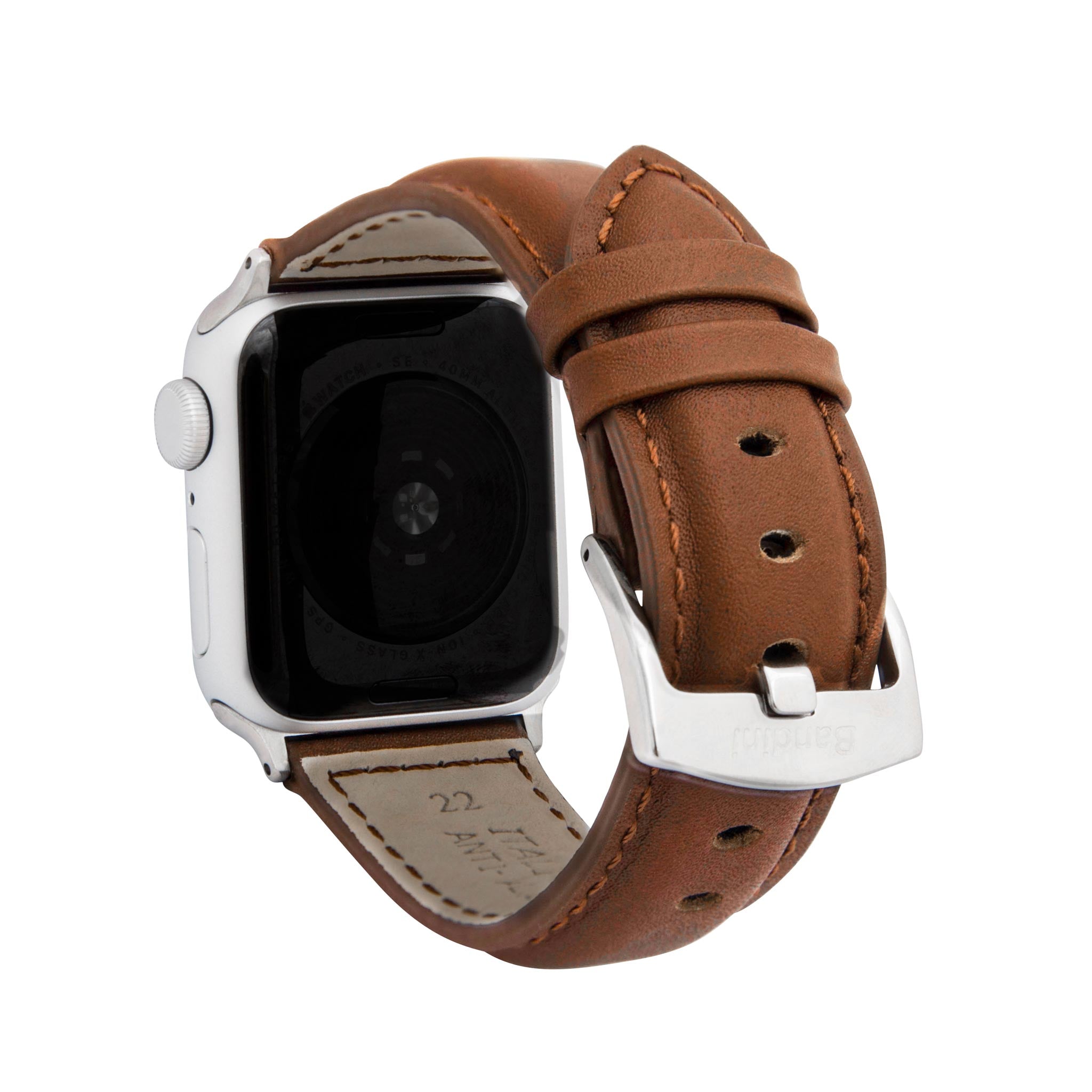 Bandini Mens Classic Padded Leather Watch Band for Apple Watch