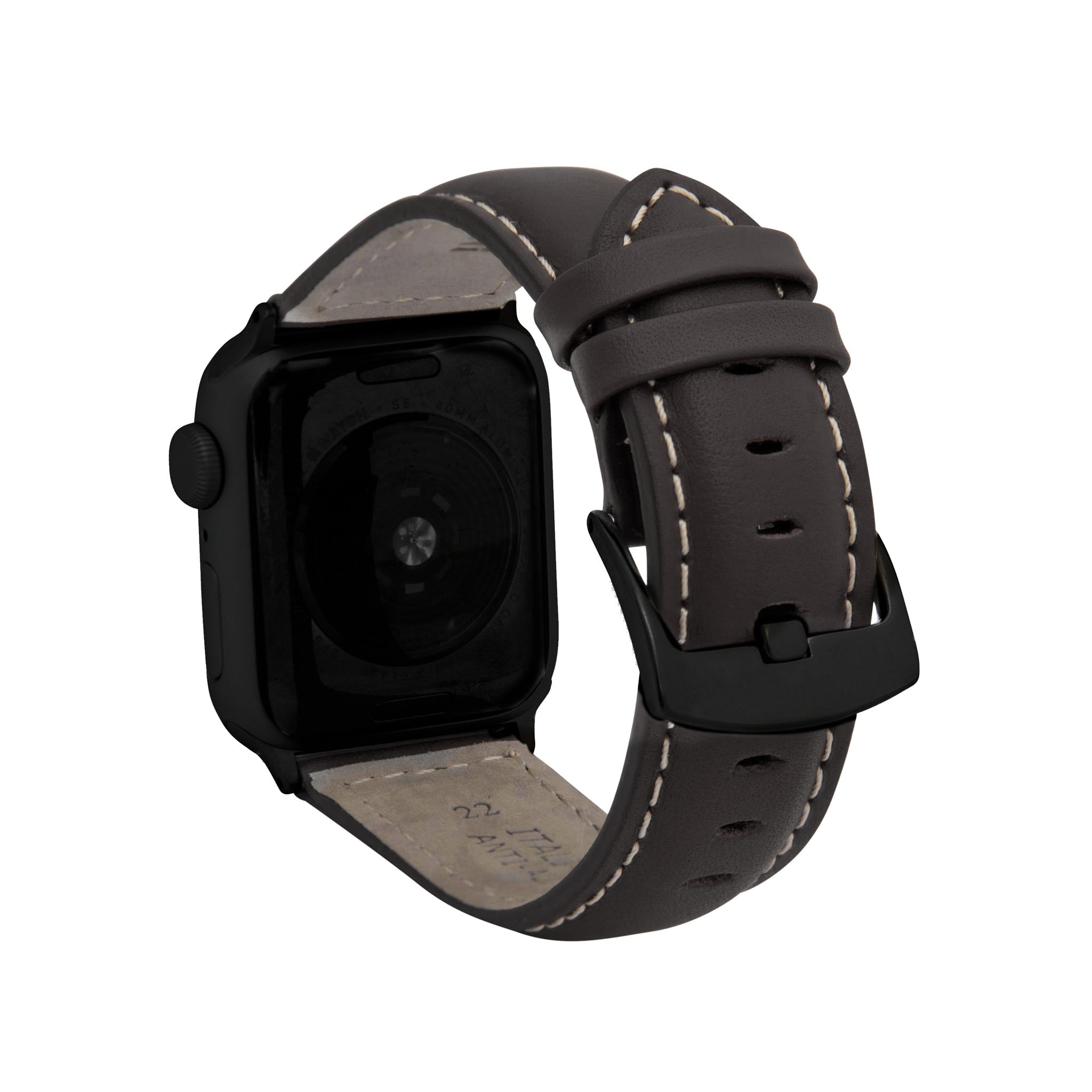 Bandini Mens Classic Padded Leather Watch Band for Apple Watch - White Stitch