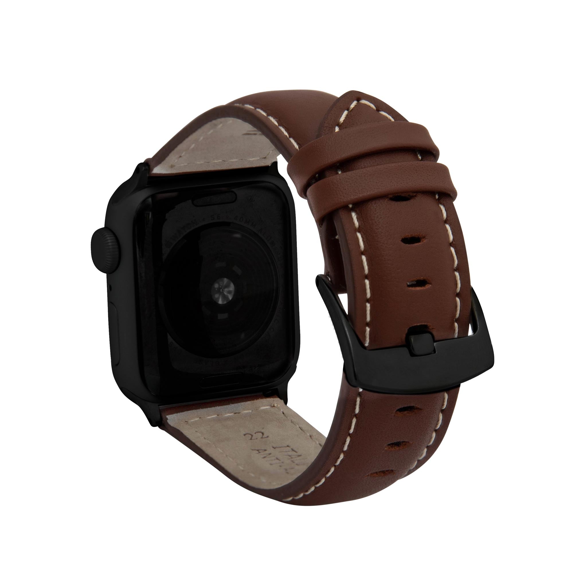 Bandini Mens Classic Padded Leather Watch Band for Apple Watch - White Stitch