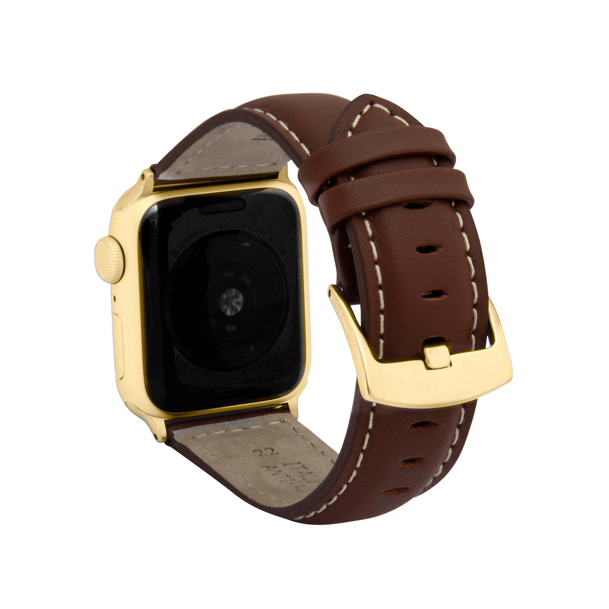 Bandini Mens Classic Padded Leather Watch Band for Apple Watch - White Stitch