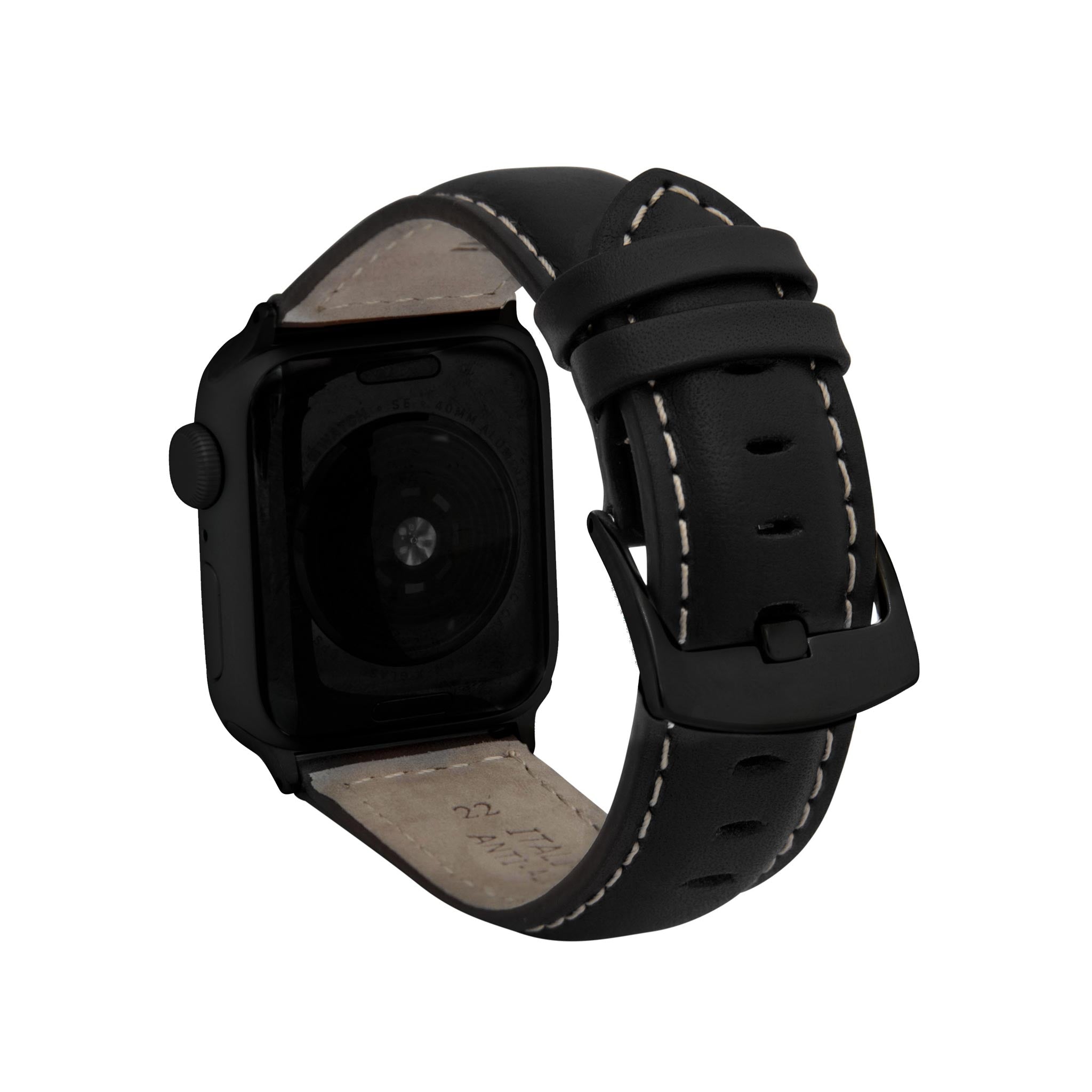 Bandini Mens Classic Padded Leather Watch Band for Apple Watch - White Stitch