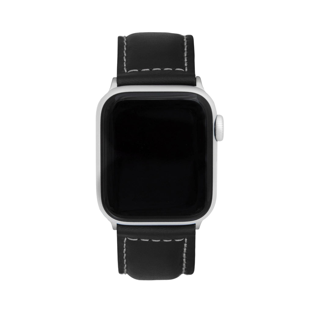 Bandini Mens Classic Padded Leather Watch Band for Apple Watch - White Stitch