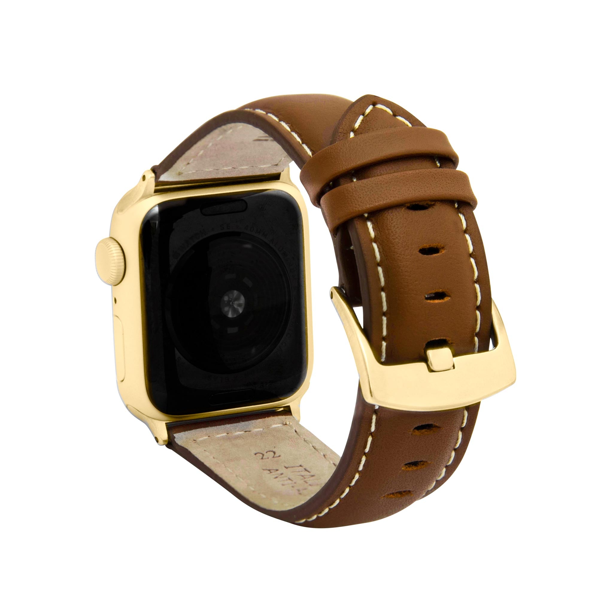 Bandini Mens Classic Padded Leather Watch Band for Apple Watch - White Stitch