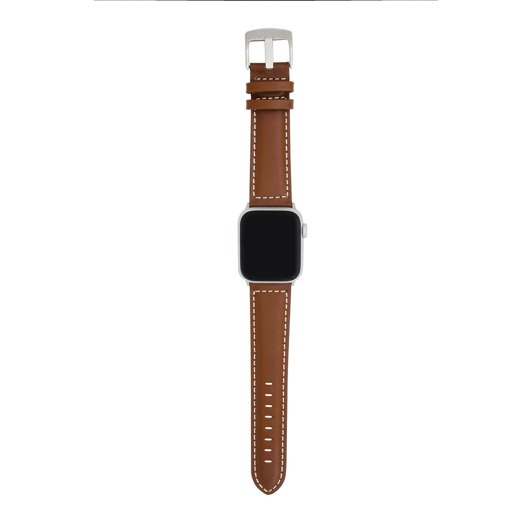 Bandini Mens Classic Padded Leather Watch Band for Apple Watch - White Stitch