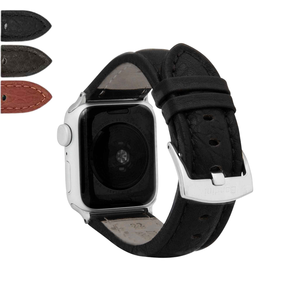 Bandini Mens Classic Padded Leather Watch Band for Apple Watch - Buffalo Pattern