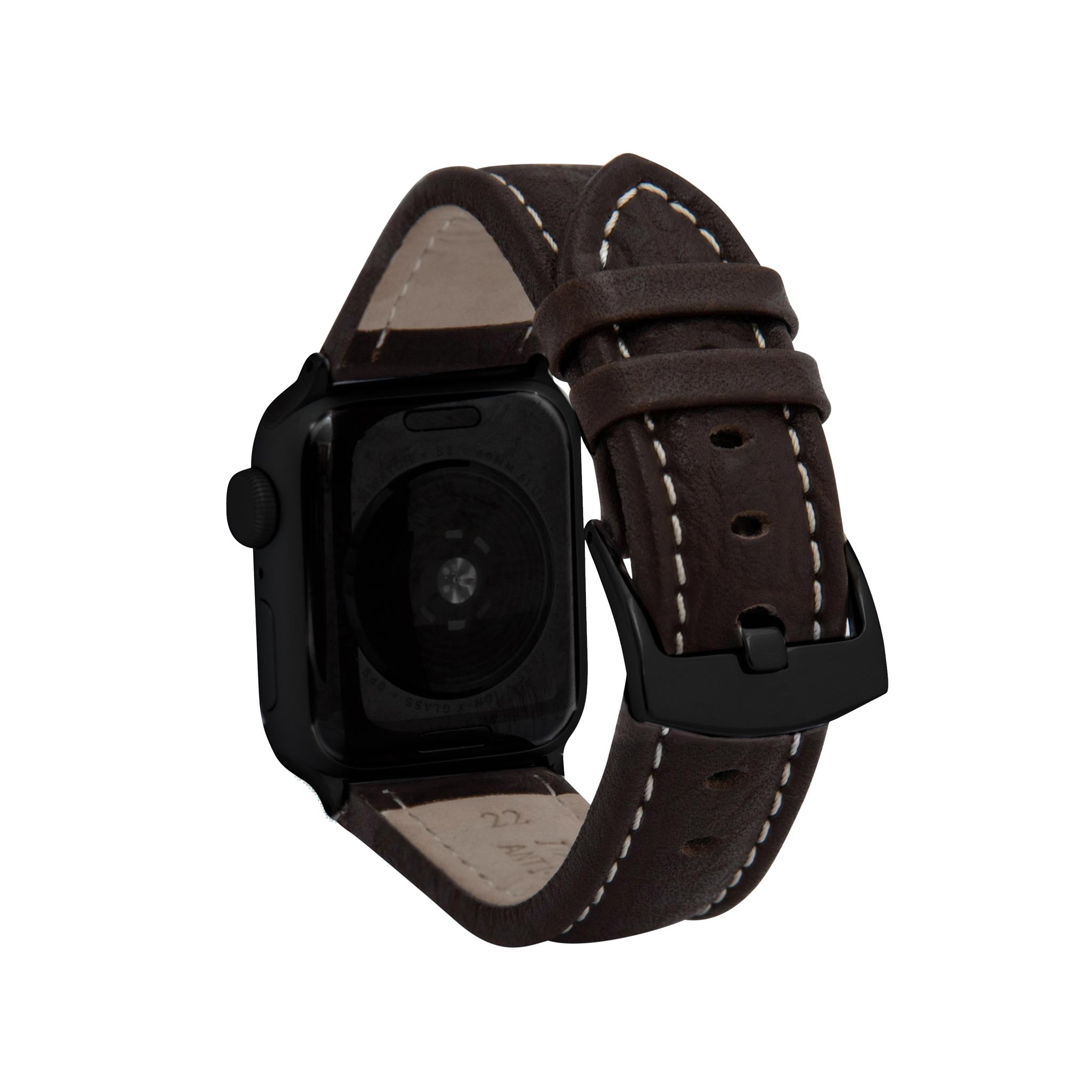 Bandini Mens Classic Padded Leather Watch Band for Apple Watch - Buffalo Pattern, White Stitch