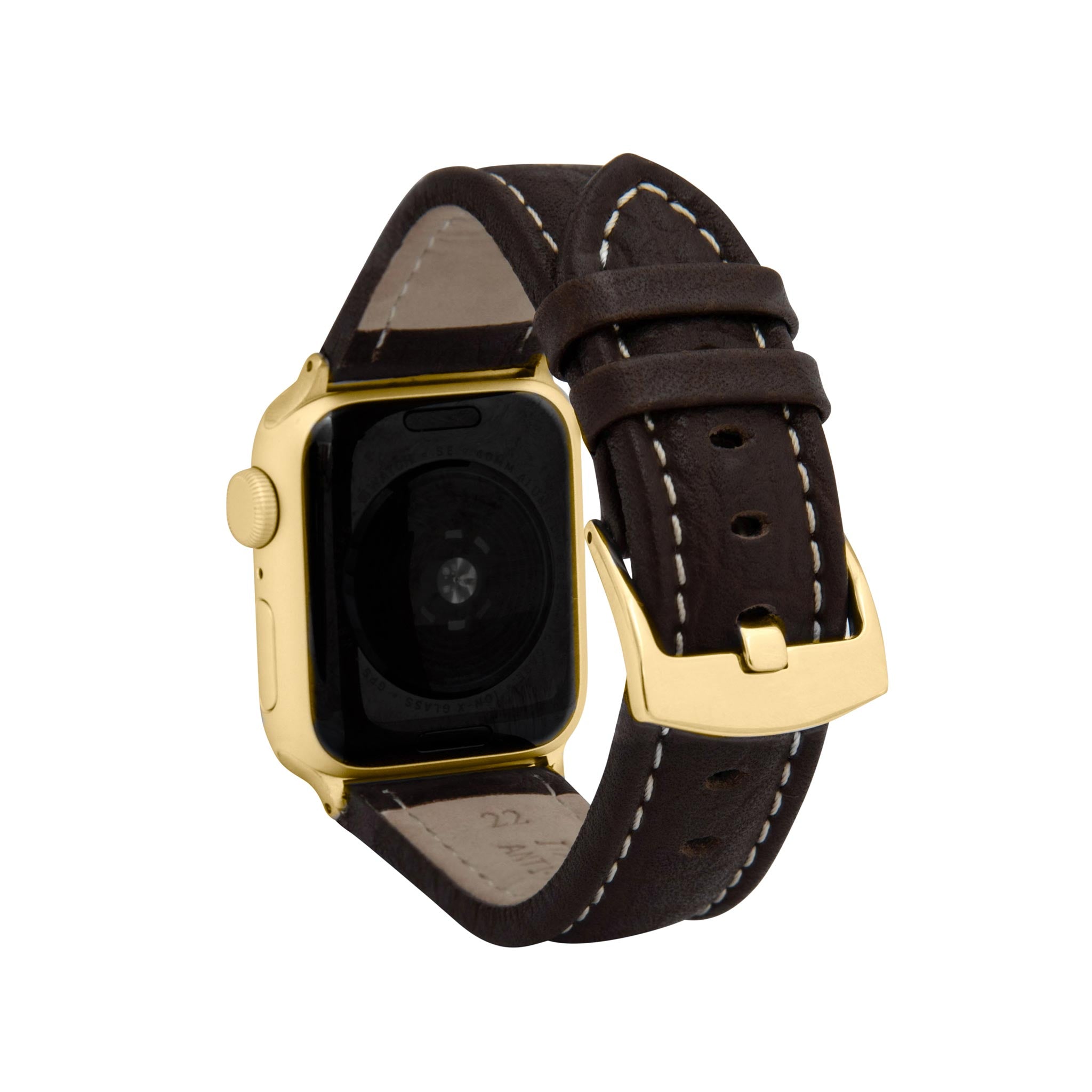 Bandini Mens Classic Padded Leather Watch Band for Apple Watch - Buffalo Pattern, White Stitch