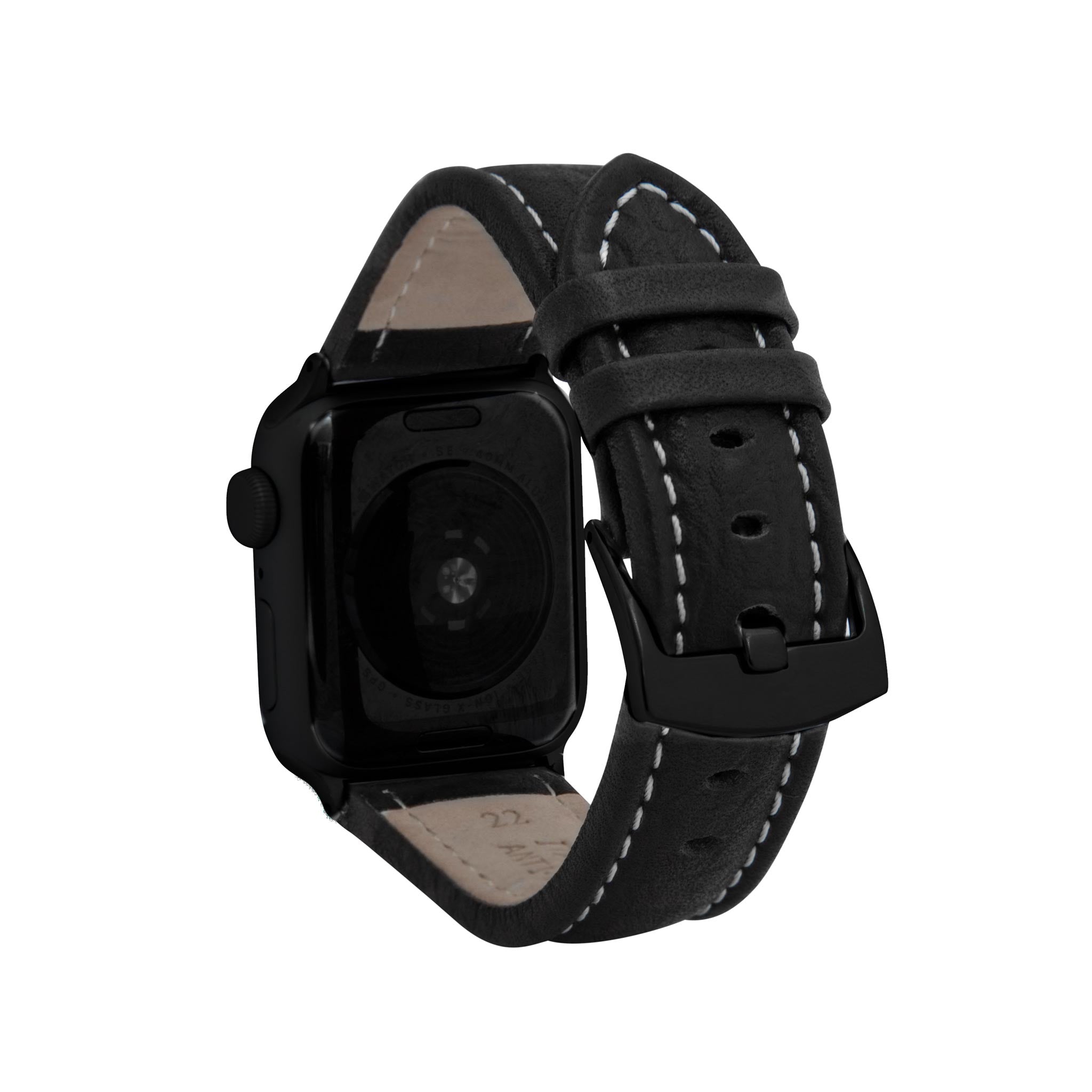 Bandini Mens Classic Padded Leather Watch Band for Apple Watch - Buffalo Pattern, White Stitch