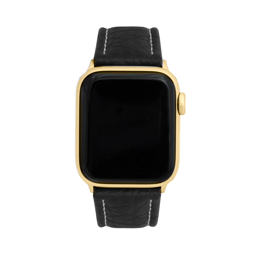 Bandini Mens Classic Padded Leather Watch Band for Apple Watch - Buffalo Pattern, White Stitch