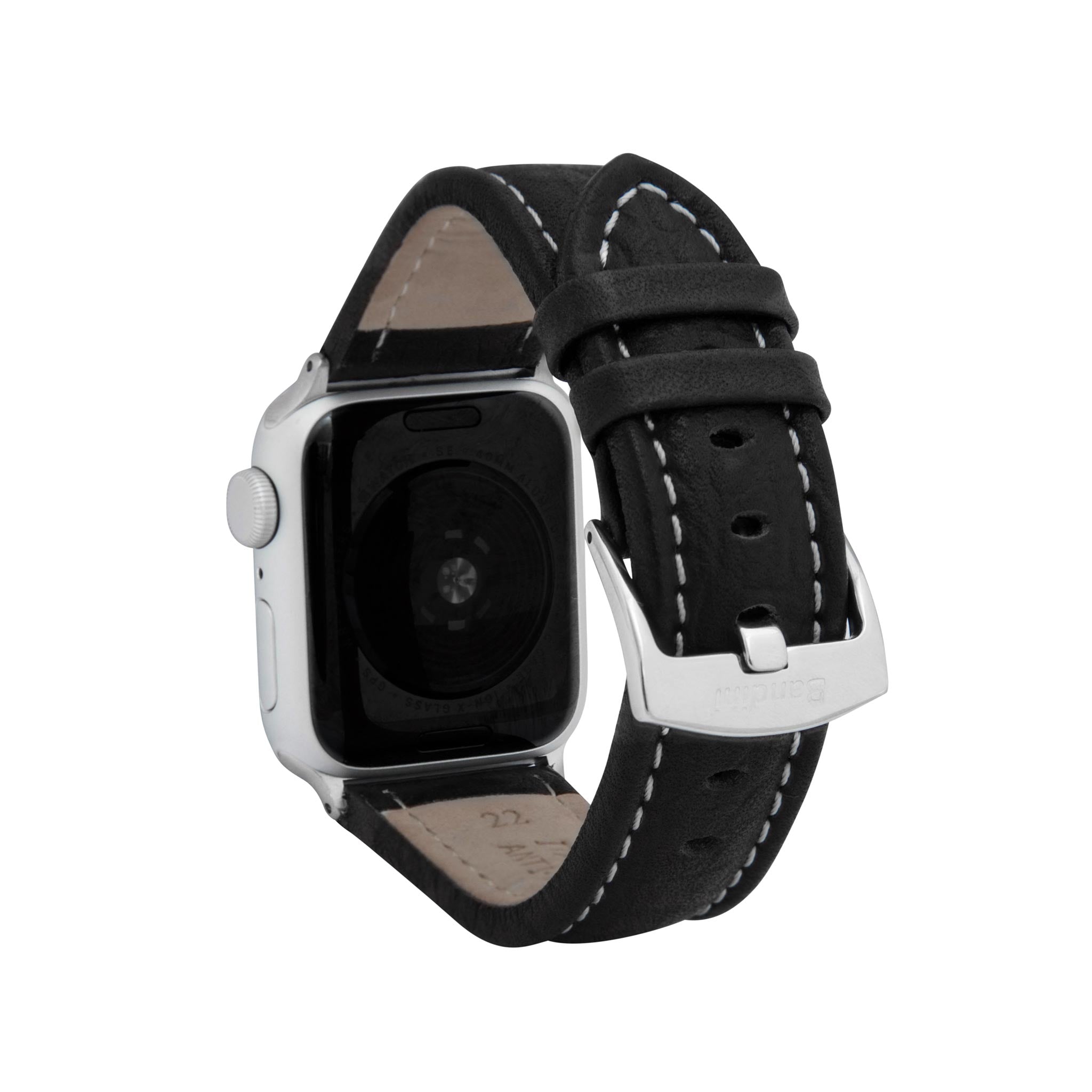 Bandini Mens Classic Padded Leather Watch Band for Apple Watch - Buffalo Pattern, White Stitch