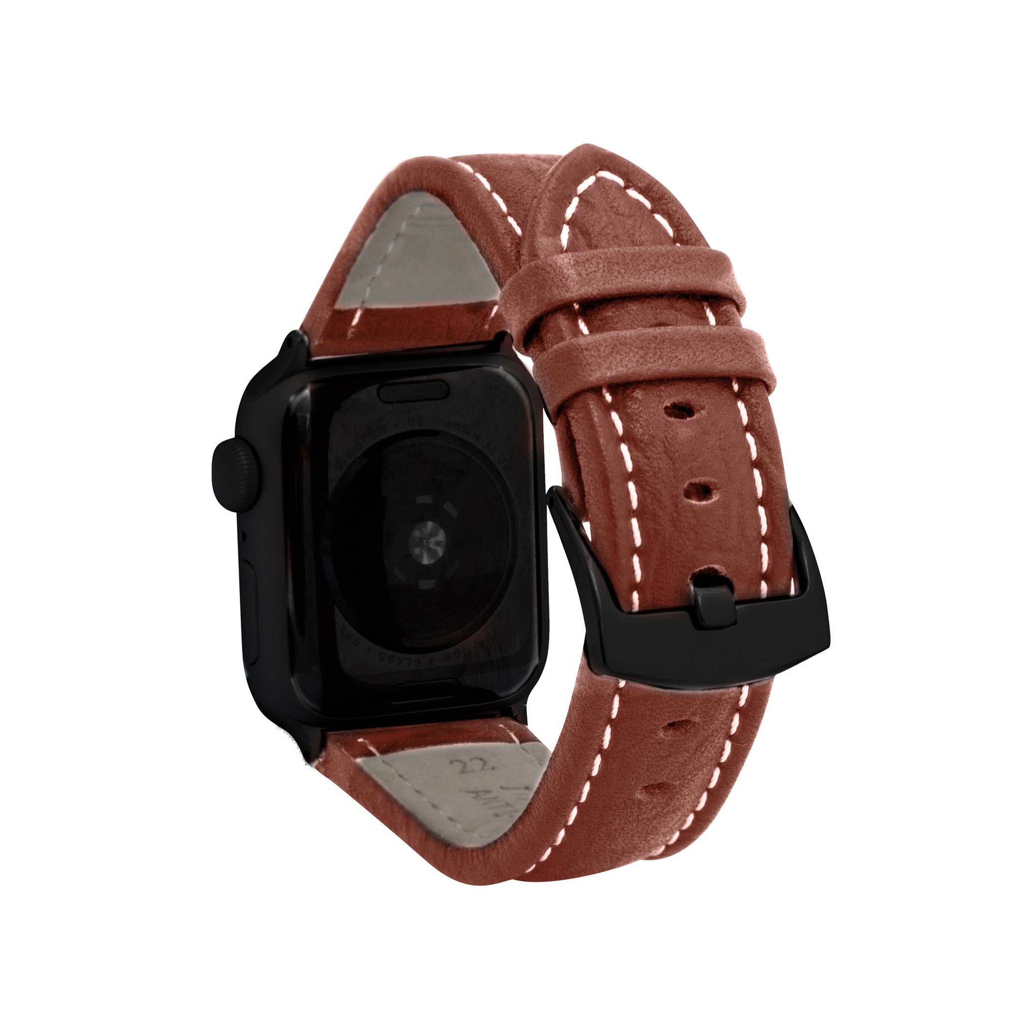 Bandini Mens Classic Padded Leather Watch Band for Apple Watch - Buffalo Pattern, White Stitch