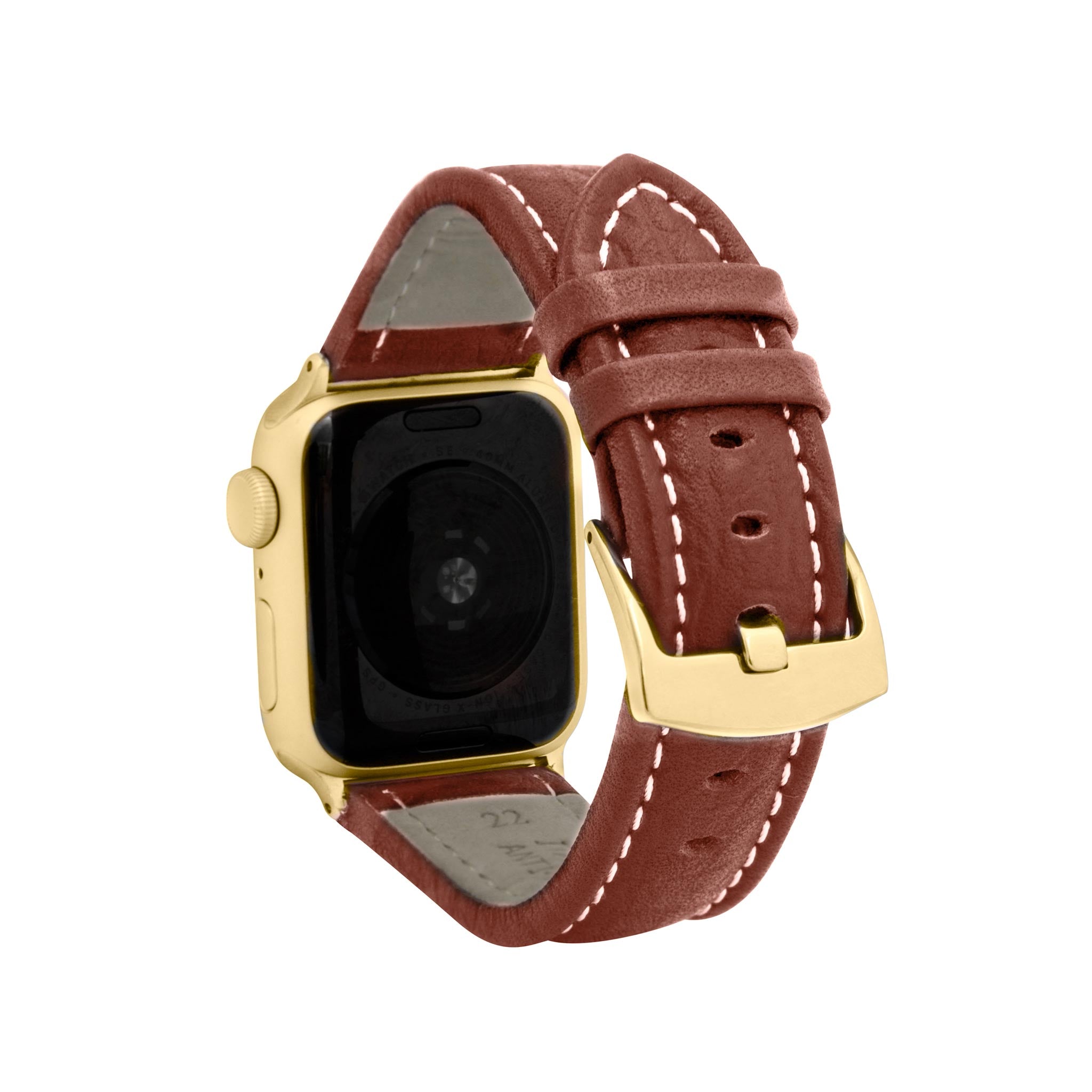 Bandini Mens Classic Padded Leather Watch Band for Apple Watch - Buffalo Pattern, White Stitch