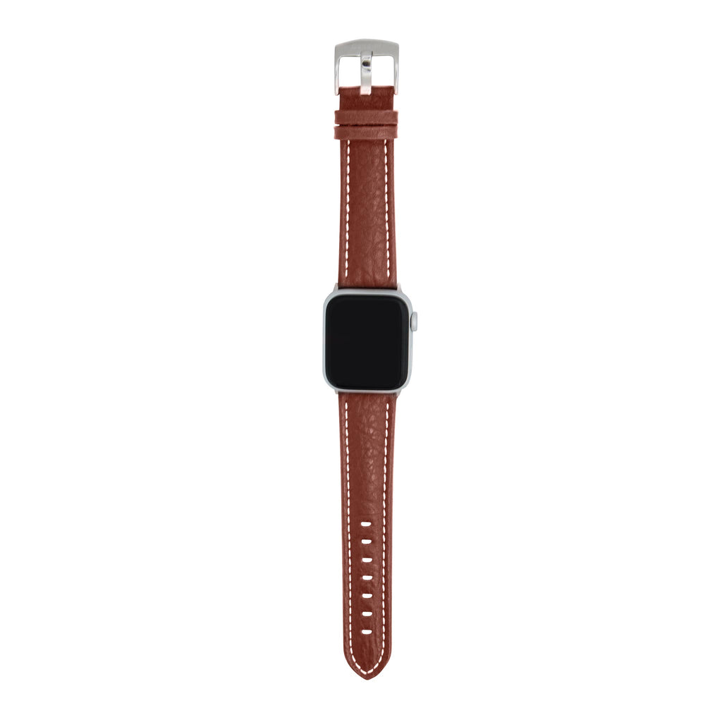 Bandini Mens Classic Padded Leather Watch Band for Apple Watch - Buffalo Pattern, White Stitch