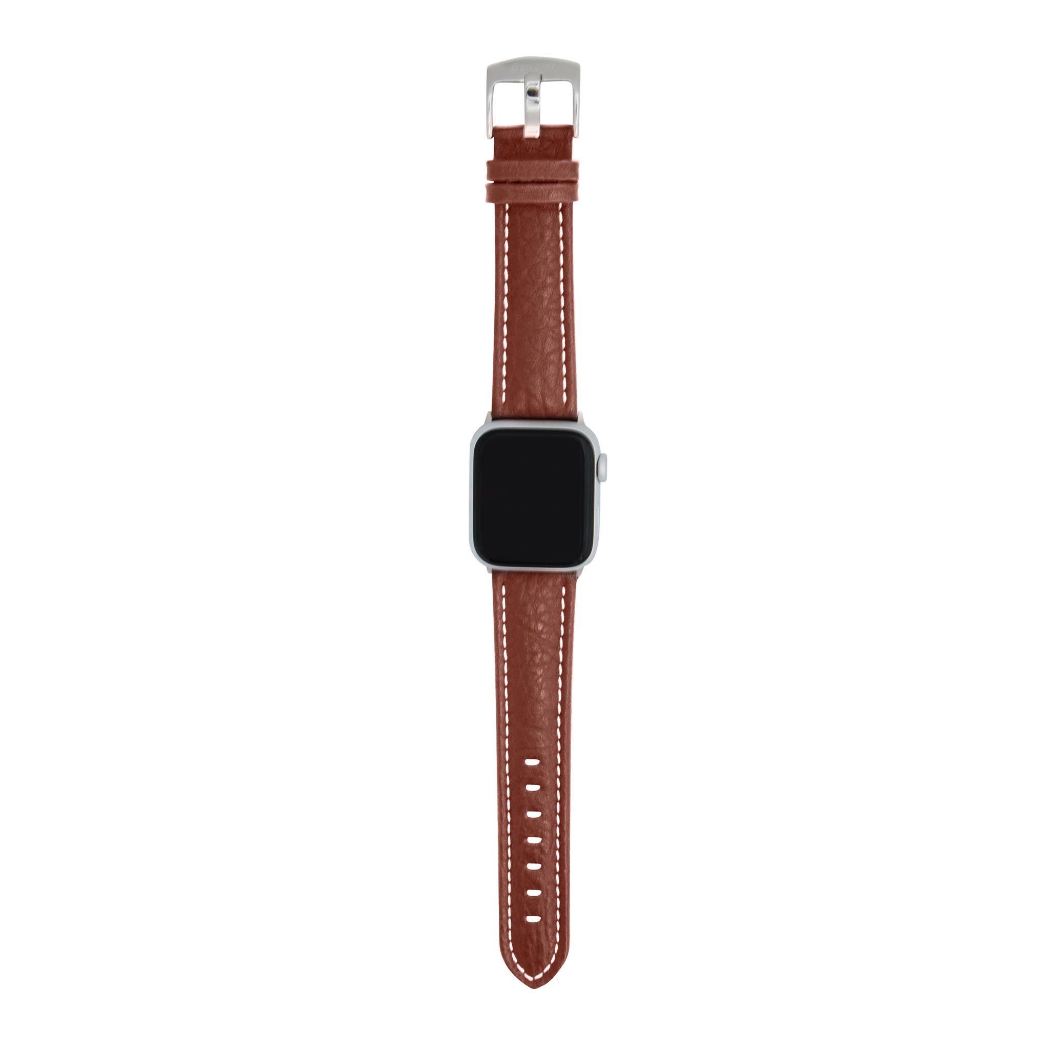 Bandini Mens Classic Padded Leather Watch Band for Apple Watch - Buffalo Pattern, White Stitch