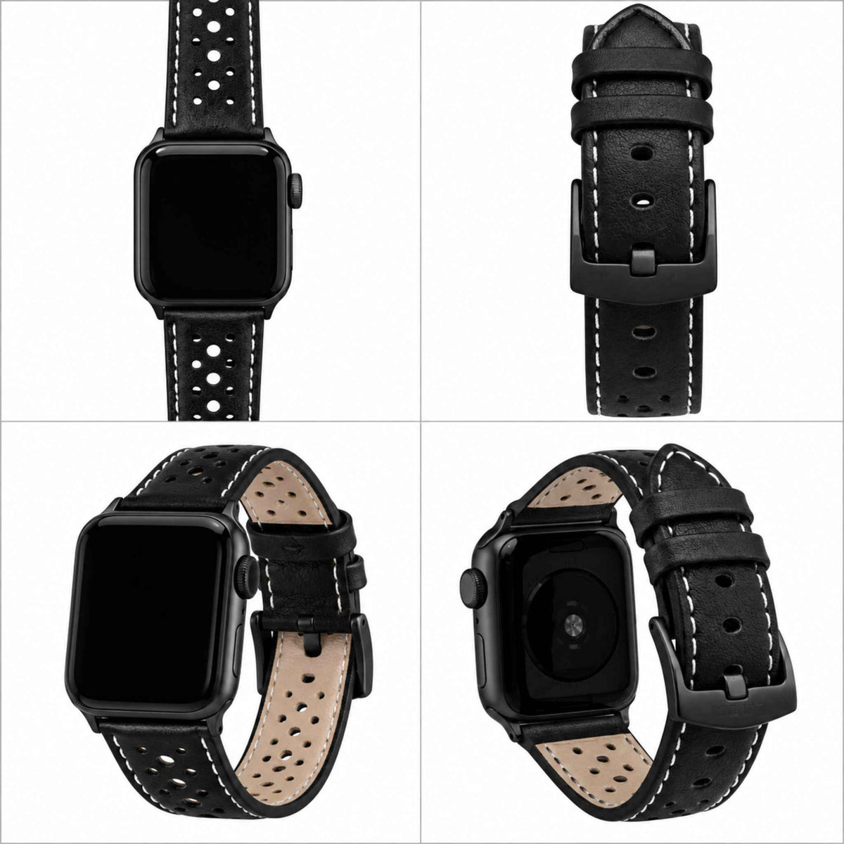 Bandini Leather Rally Racing Watch Band for Apple Watch - Black Buckle
