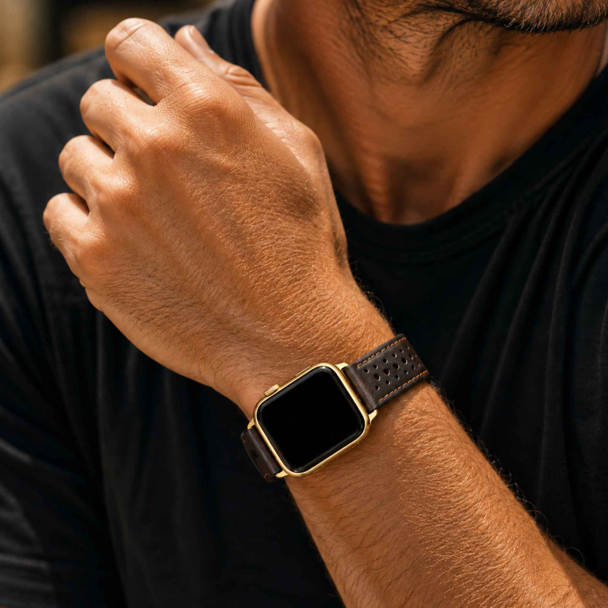 Bandini Leather Rally Racing Watch Band for Apple Watch - Gold Buckle