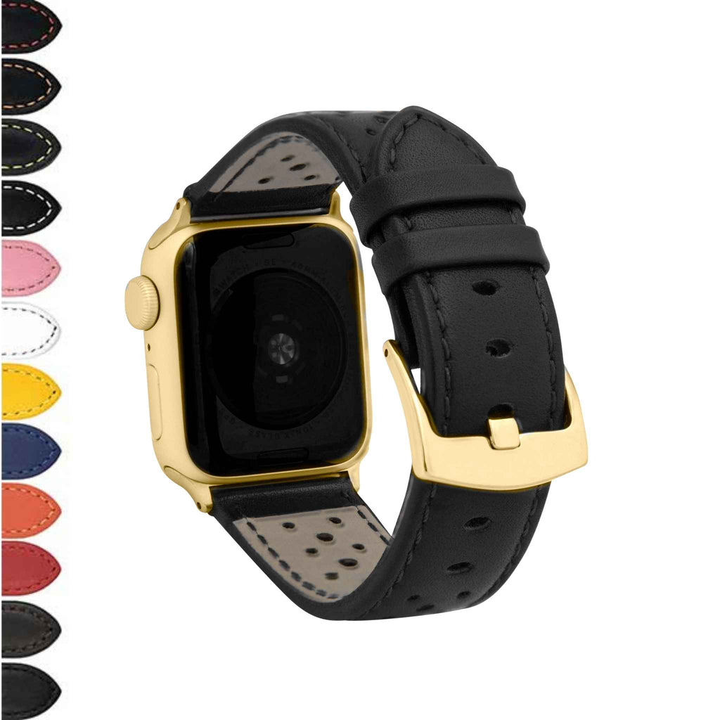 Bandini Leather Rally Racing Watch Band for Apple Watch - Gold Buckle