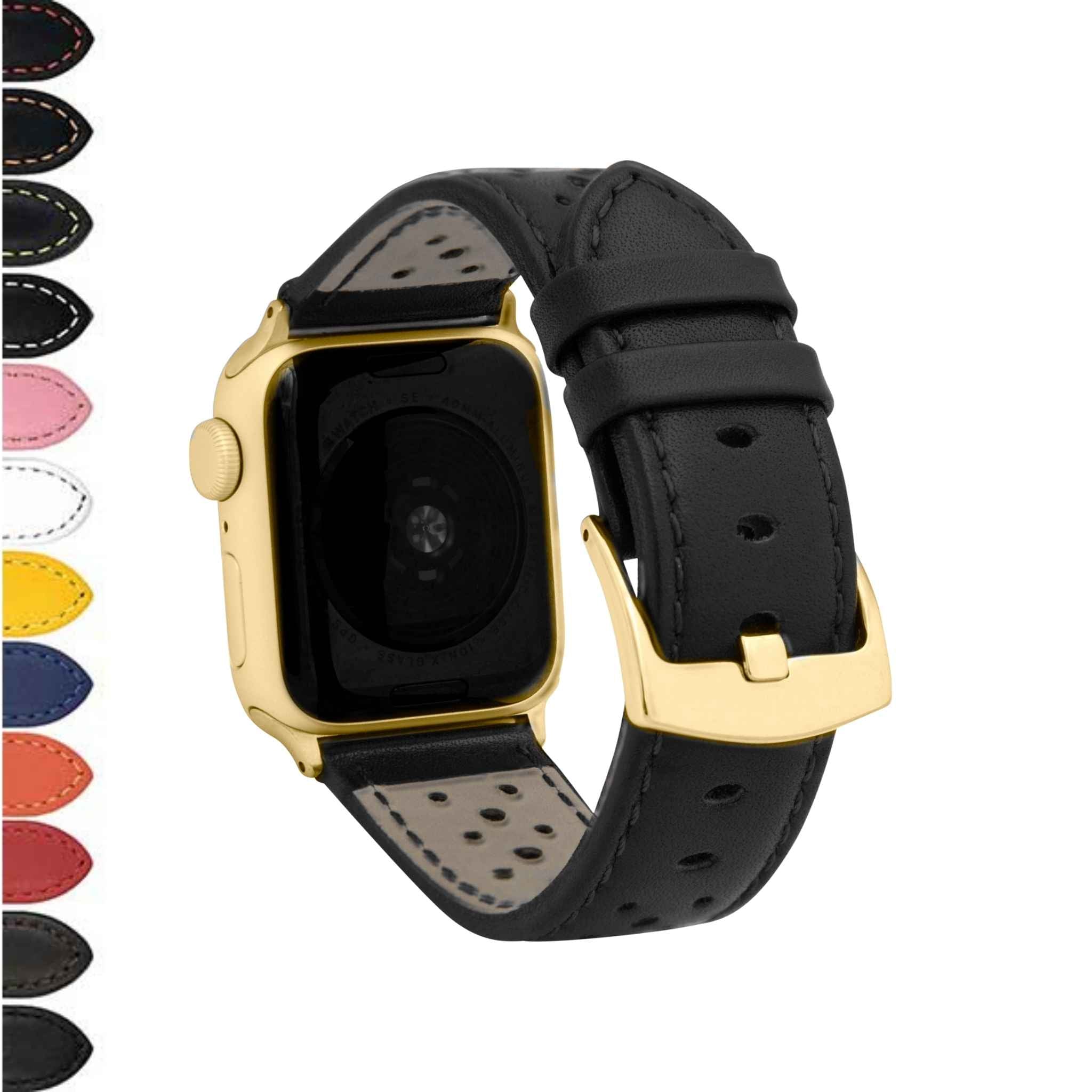 Bandini Leather Rally Racing Watch Band for Apple Watch - Gold Buckle