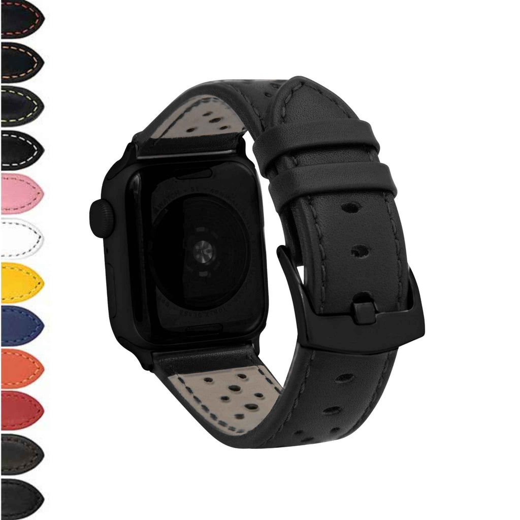 Bandini Leather Rally Racing Watch Band for Apple Watch - Black Buckle