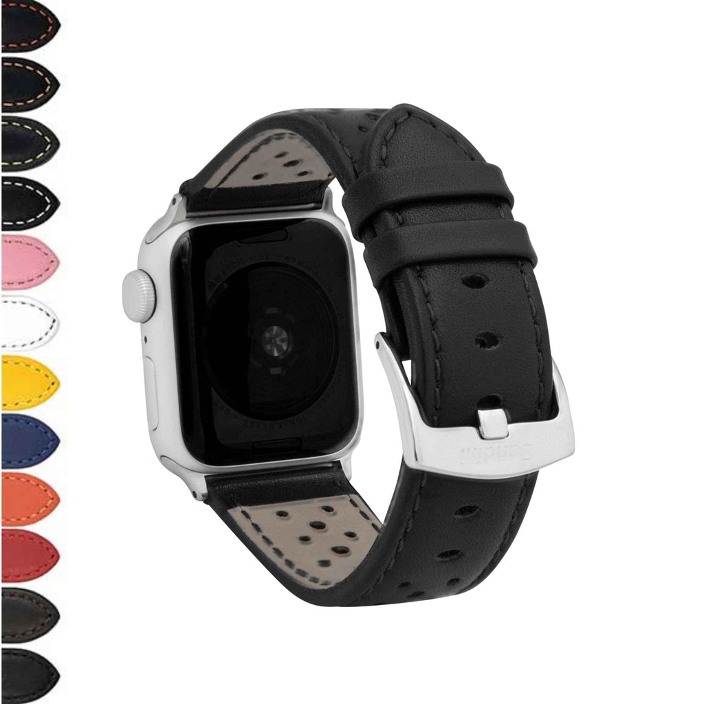 Bandini Leather Rally Racing Watch Band for Apple Watch - Silver Buckle