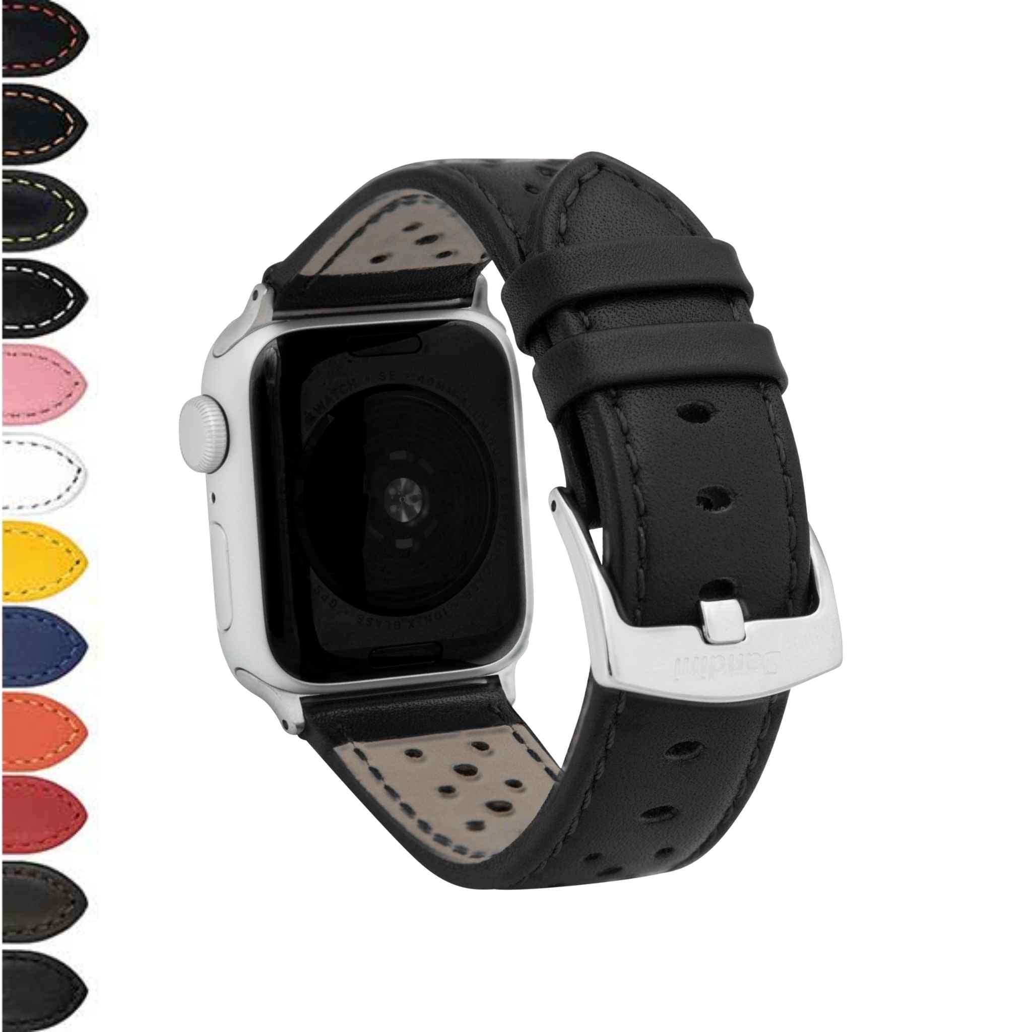 Bandini Leather Rally Racing Watch Band for Apple Watch - Silver Buckle