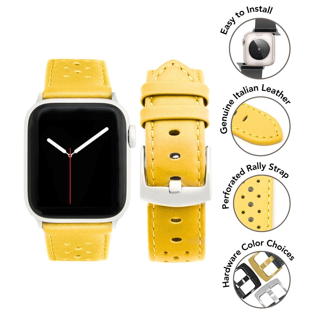 Bandini Leather Rally Racing Watch Band for Apple Watch - Gold Buckle