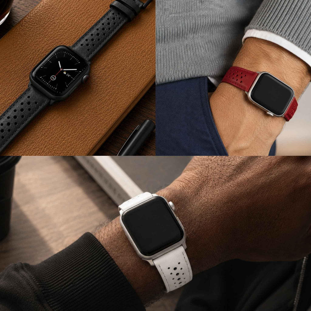 Leather Rally Strap for Apple Watch, Perforated Racing Band – Standard & Extra Long