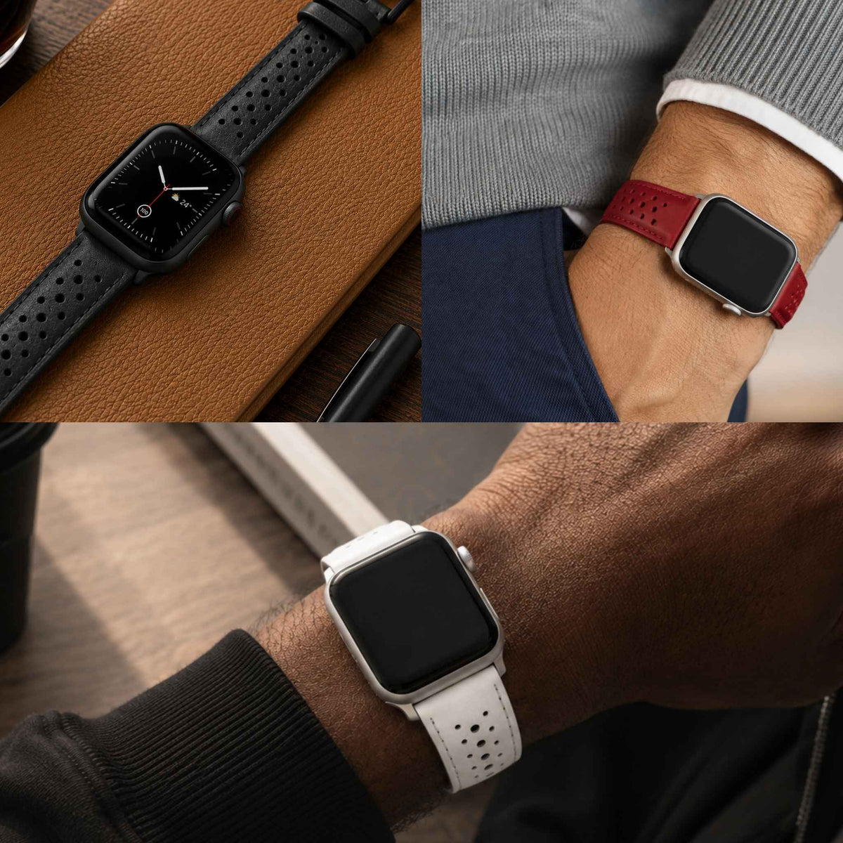 Bandini Leather Rally Racing Watch Band for Apple Watch - Silver Buckle