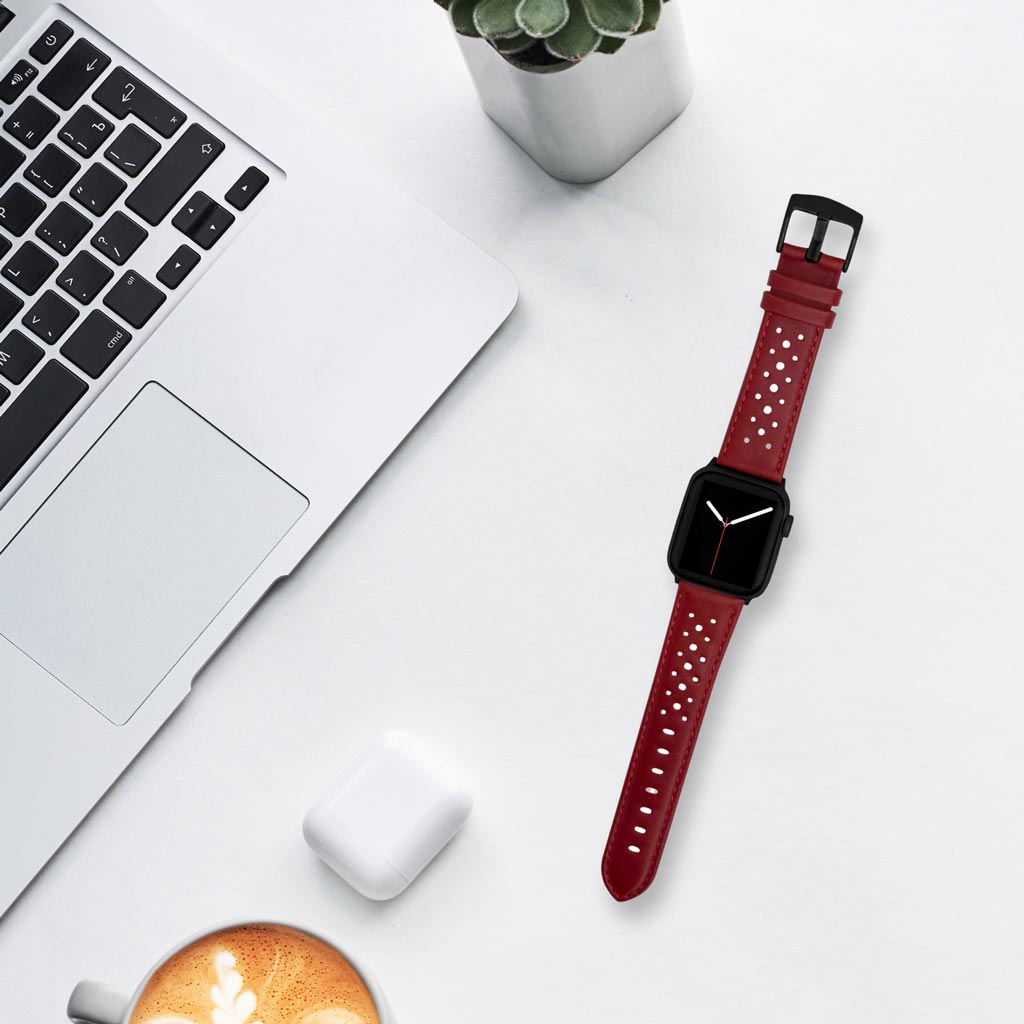 Bandini Leather Rally Racing Watch Band for Apple Watch - Black Buckle