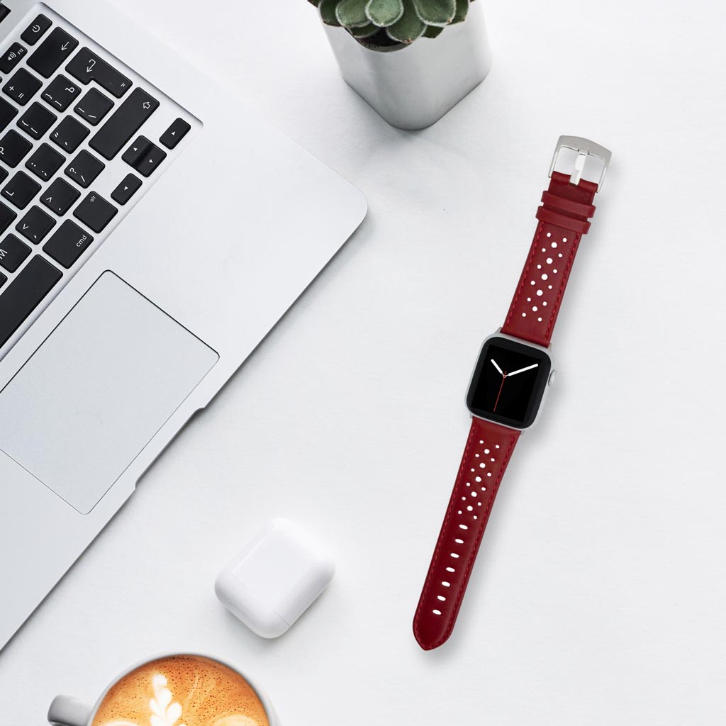 Bandini Leather Rally Racing Watch Band for Apple Watch - Silver Buckle