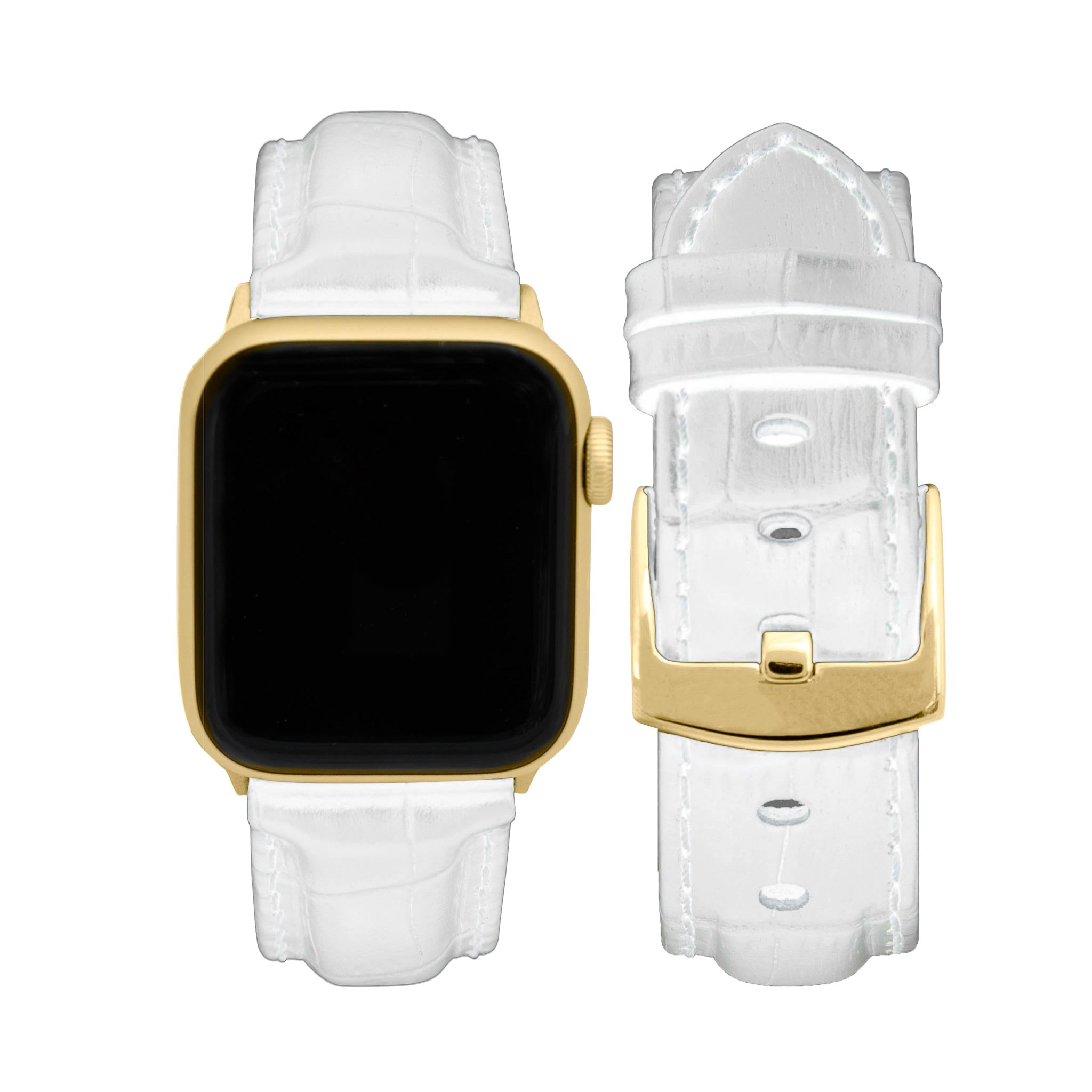 Bandini Mens Leather Watch Band for Apple Watch - Alligator Pattern, White Stitch