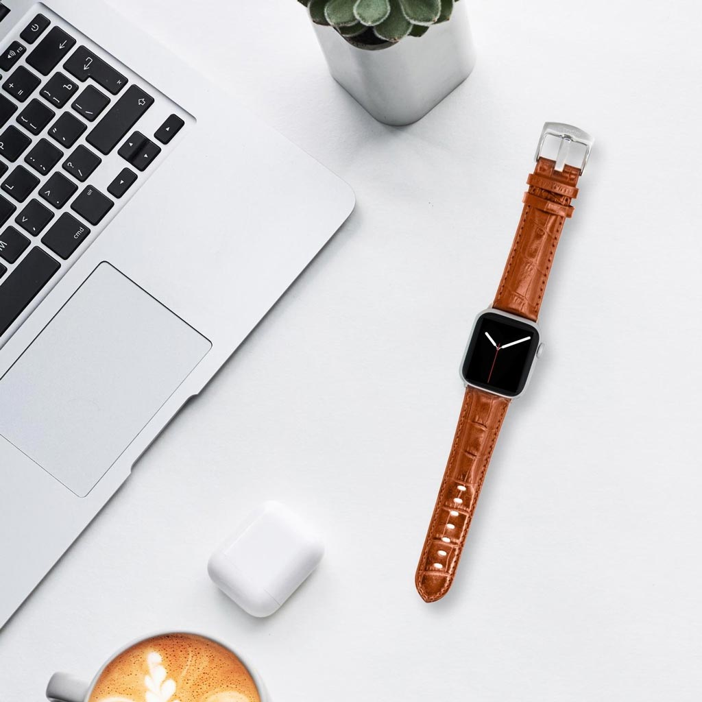 Bandini Mens Leather Watch Band for Apple Watch - Alligator Pattern