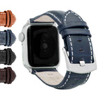 Bandini Mens Leather Watch Band for Apple Watch - Alligator Pattern, White Stitch