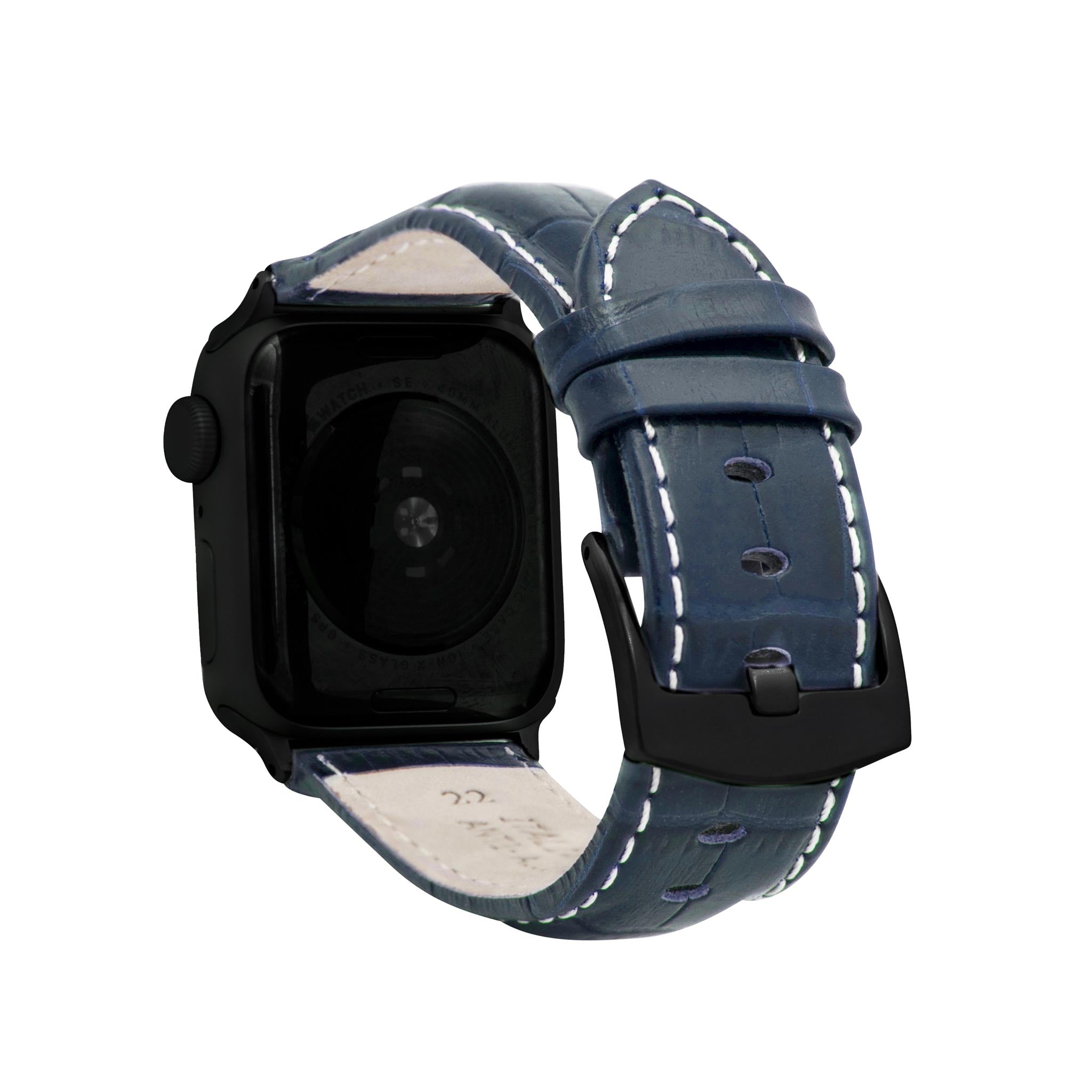 Bandini Mens Leather Watch Band for Apple Watch - Alligator Pattern, White Stitch