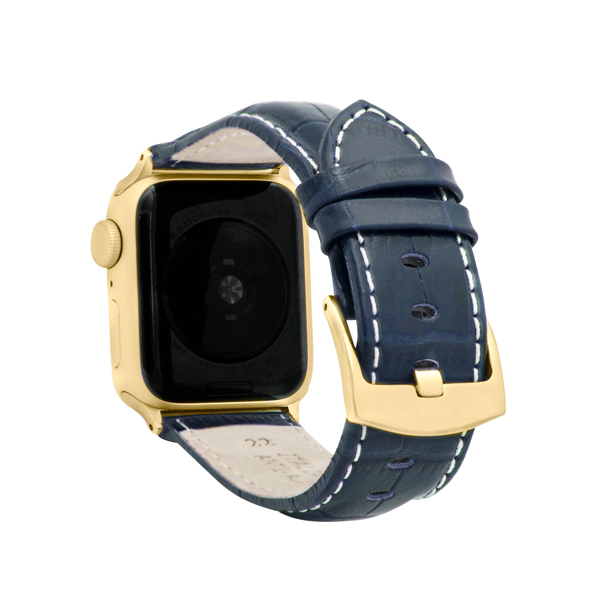 Bandini Mens Leather Watch Band for Apple Watch - Alligator Pattern, White Stitch