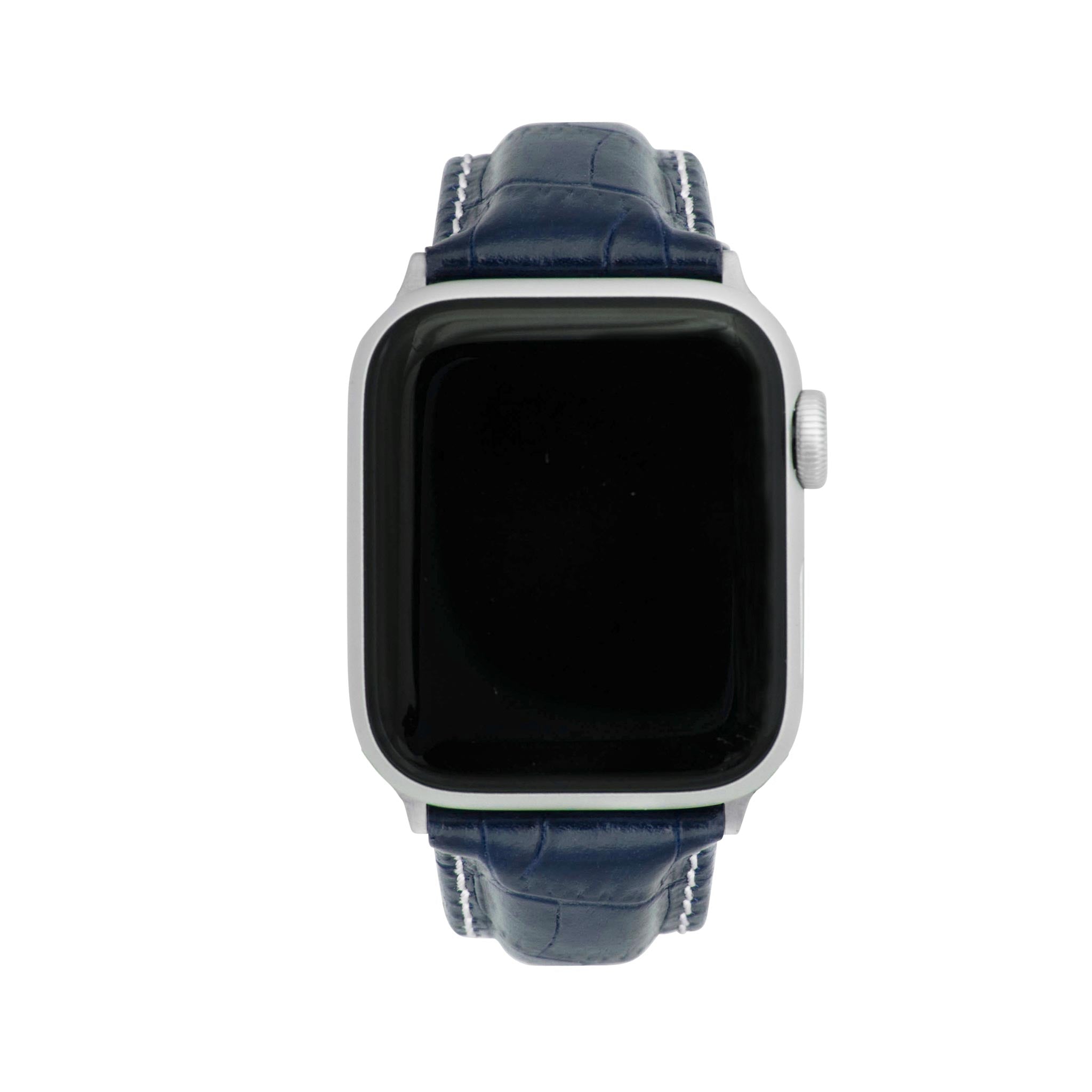 Bandini Mens Leather Watch Band for Apple Watch - Alligator Pattern, White Stitch