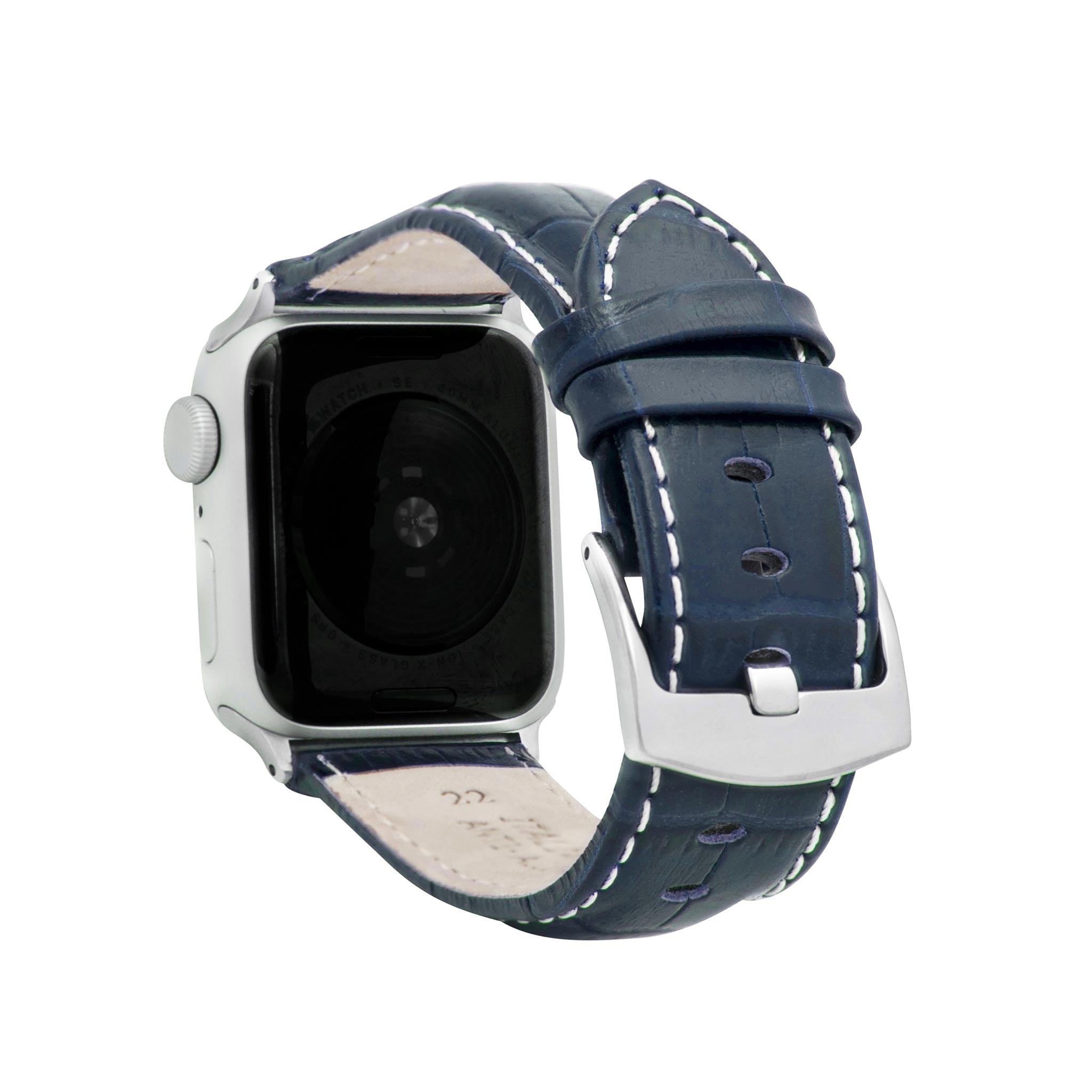 Bandini Mens Leather Watch Band for Apple Watch - Alligator Pattern, White Stitch