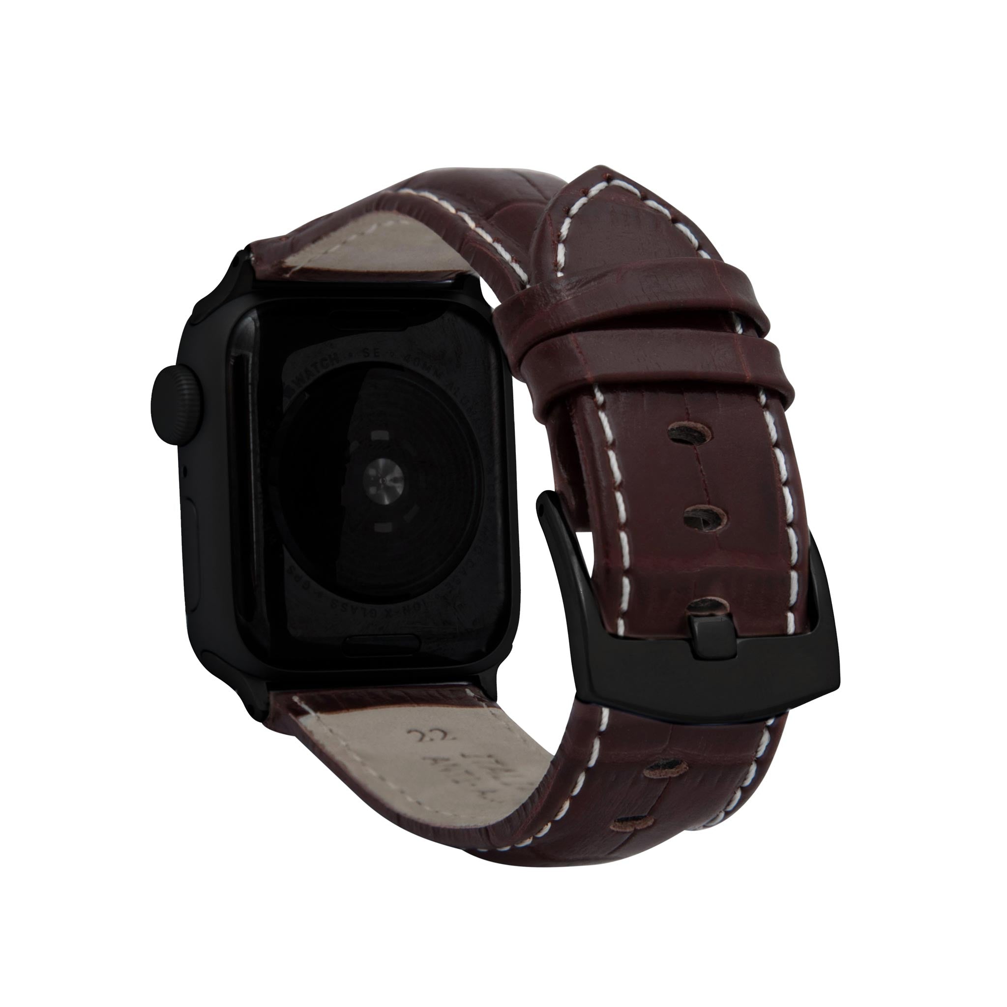 Bandini Mens Leather Watch Band for Apple Watch - Alligator Pattern, White Stitch